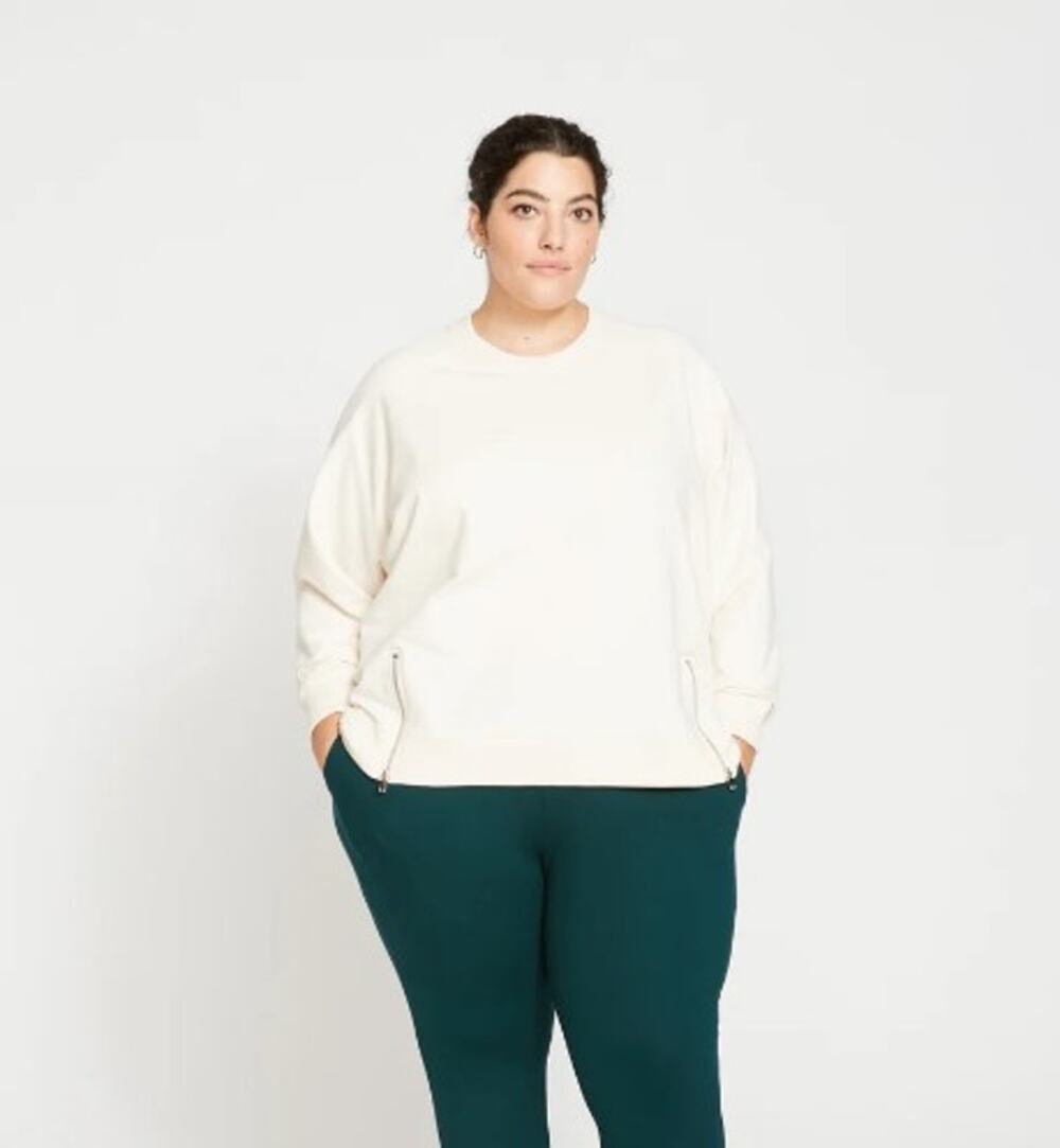 Universal Standard Peachy Terry Side Zip Long Sleeve Pullover Sweatshirt S/XL